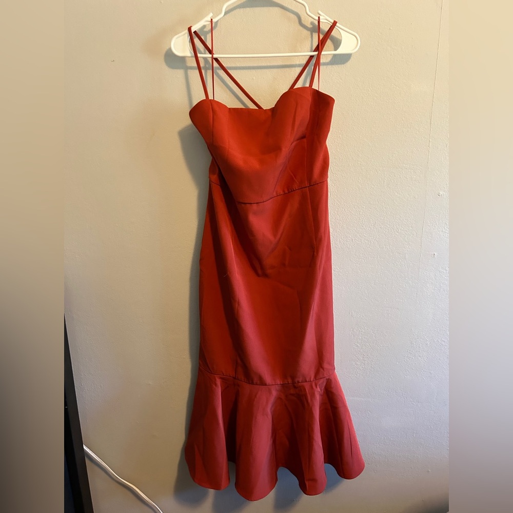 Rust Midi Mermaid Dress - Picture 2 of 6